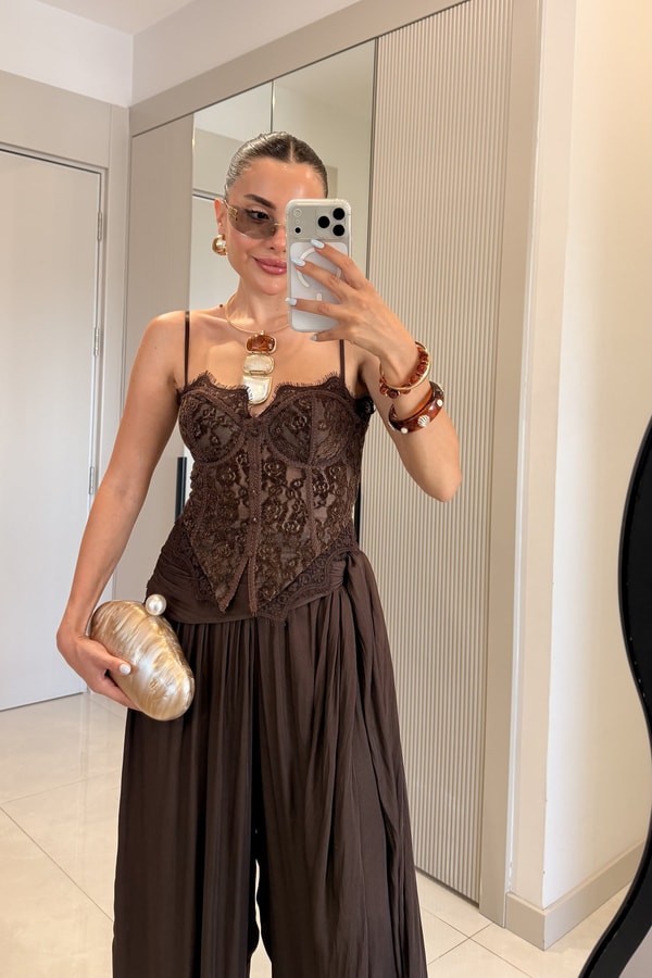 Jolanka Kahve Dantel İthal Korse Büstiyer