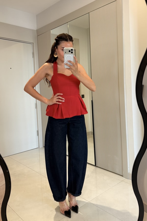 Jorie Kırmızı Halter Yaka Büstiyer 