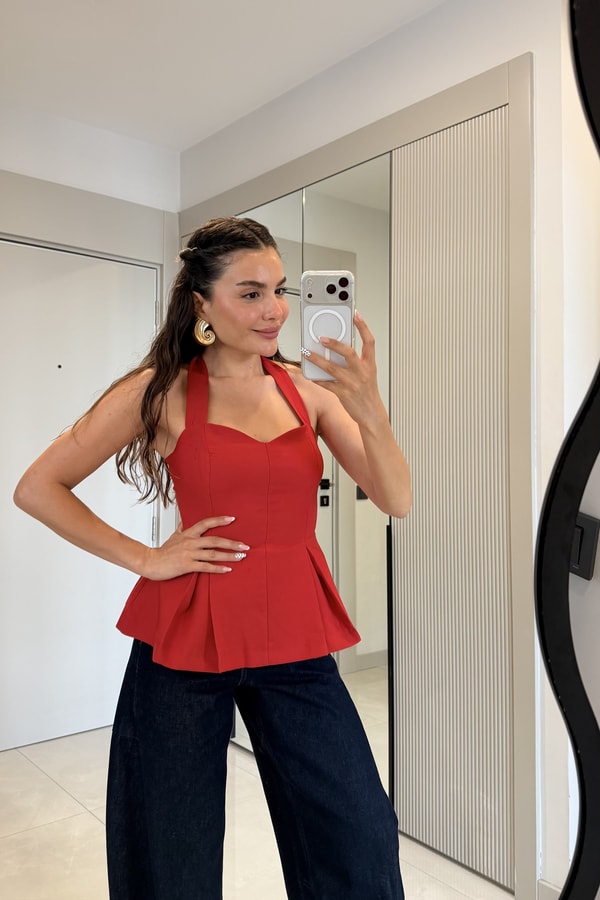 Jorie Kırmızı Halter Yaka Büstiyer 