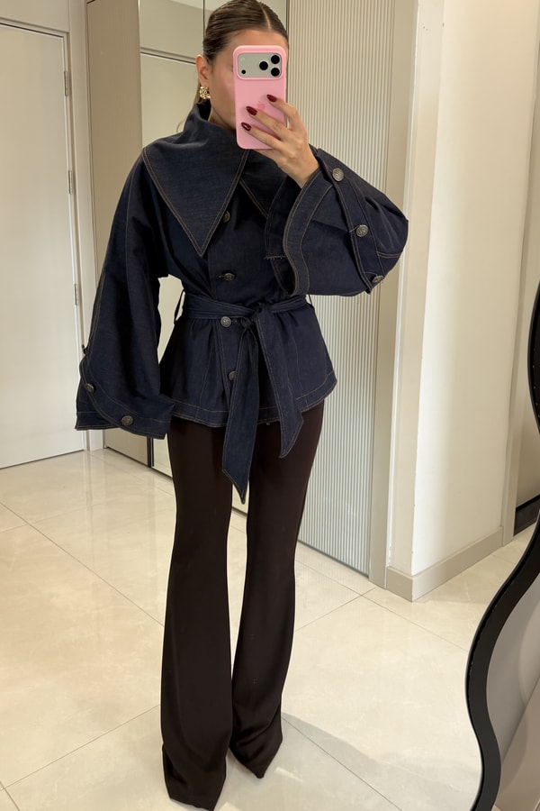 Josse Denim Kuşaklı Geniş Yaka Ceket