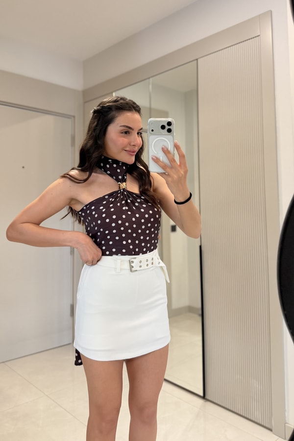 Jova Beyaz Kemerli Şort Etek