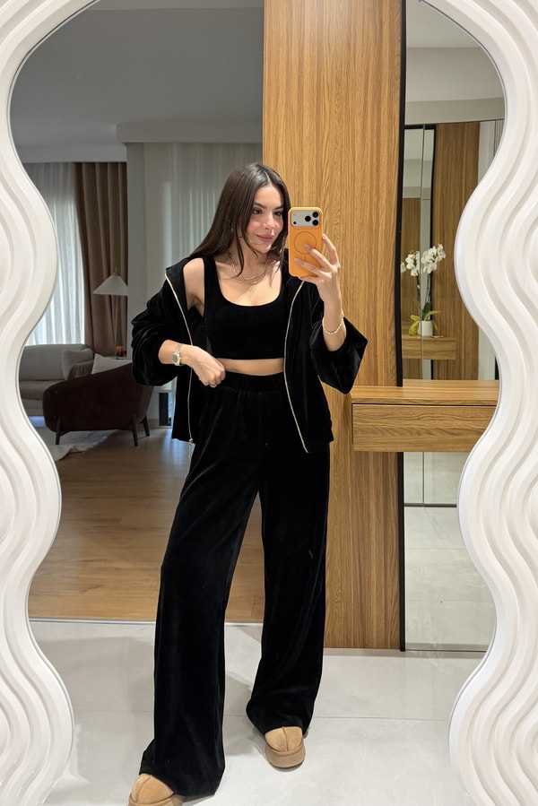 Jovie Siyah Kadife Üçlü Takım