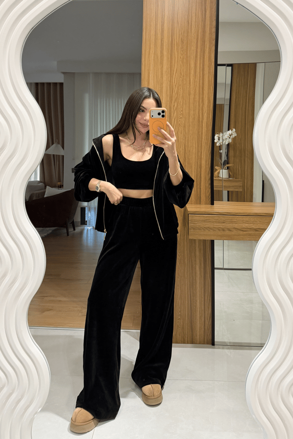 Jovie Siyah Kadife Üçlü Takım