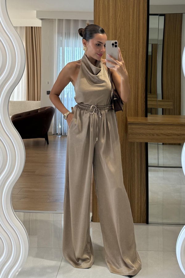 Jullie Vizon Saten Bluz Pantolon Takım