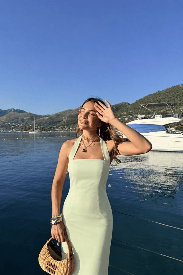 Jupiter Mint Boyun Askılı Krep Elbise