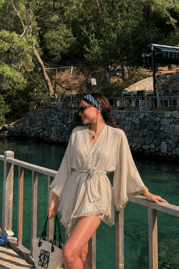 Kalie Taş Kuşaklı Püsküllü Kimono Gömlek