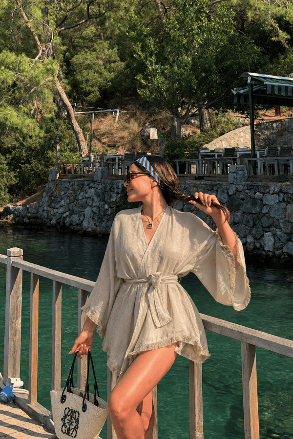 Kalie Taş Kuşaklı Püsküllü Kimono Gömlek