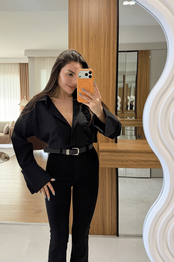 Karoline Siyah Kol Manşetli Gömlek