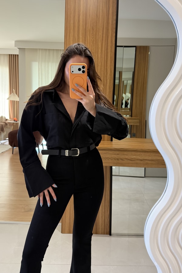 Karoline Siyah Kol Manşetli Gömlek