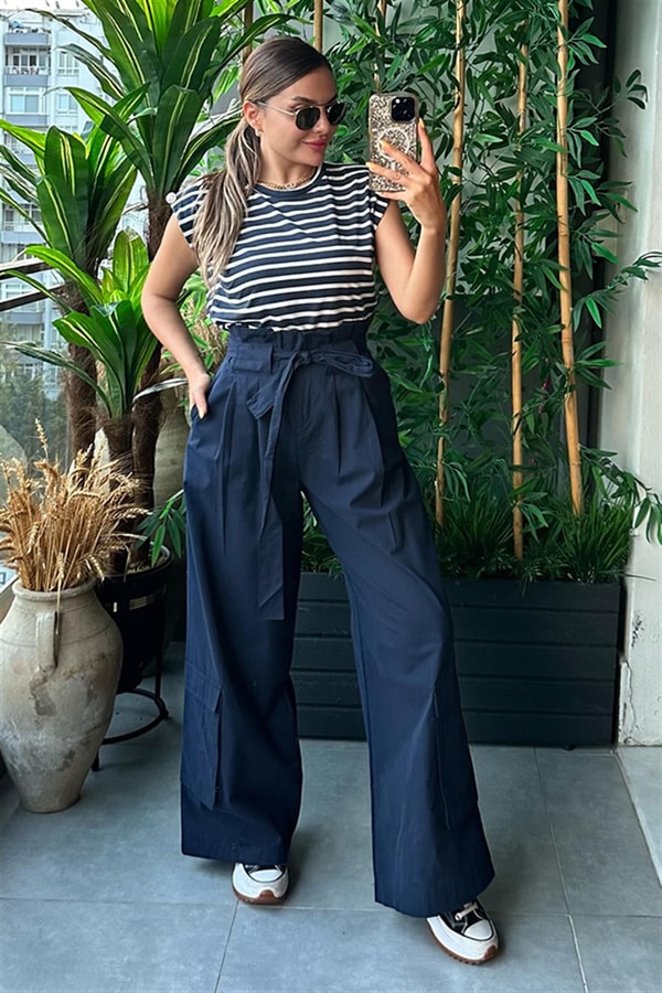 Kate Bel Kemerli Kargo Pantolon - Lacivert