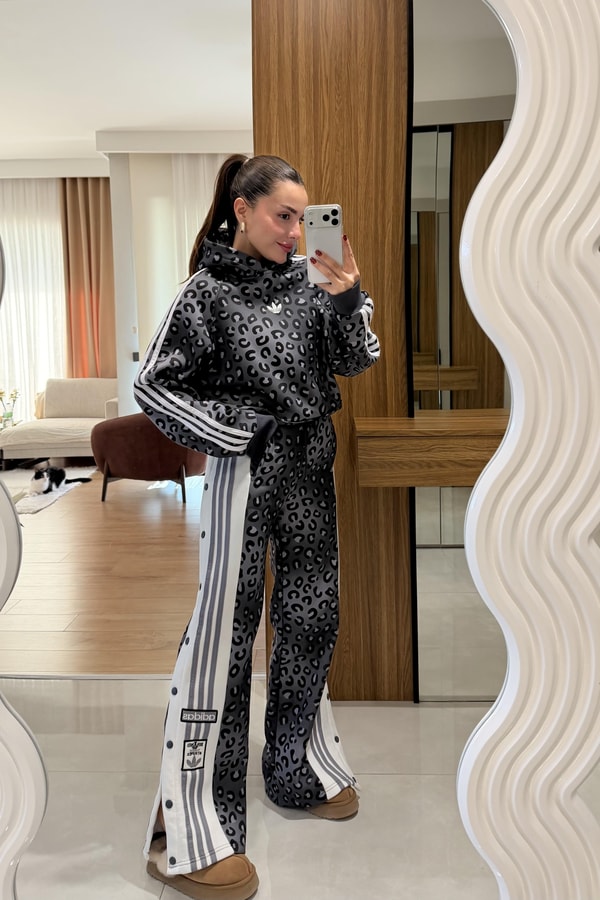 Katrusya Antrasit Leopar Şardonlu Eşofman Takımı