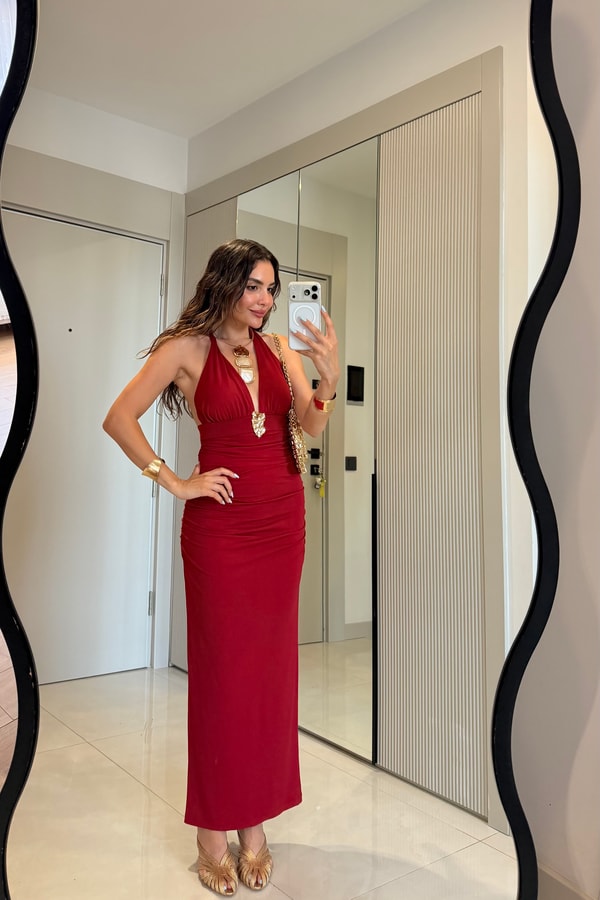 Keira Kırmızı Sandy Aksesuar Detaylı Elbise