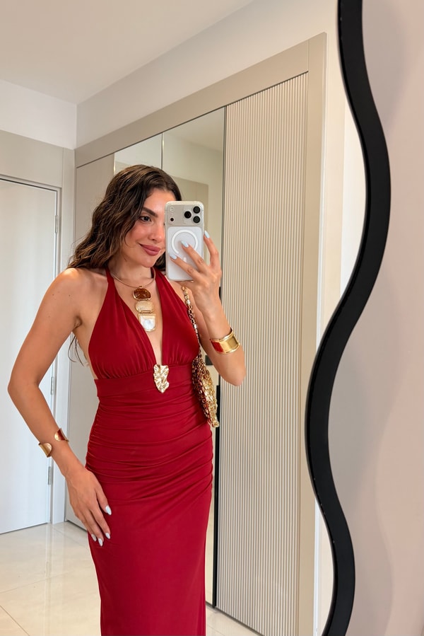 Keira Kırmızı Sandy Aksesuar Detaylı Elbise