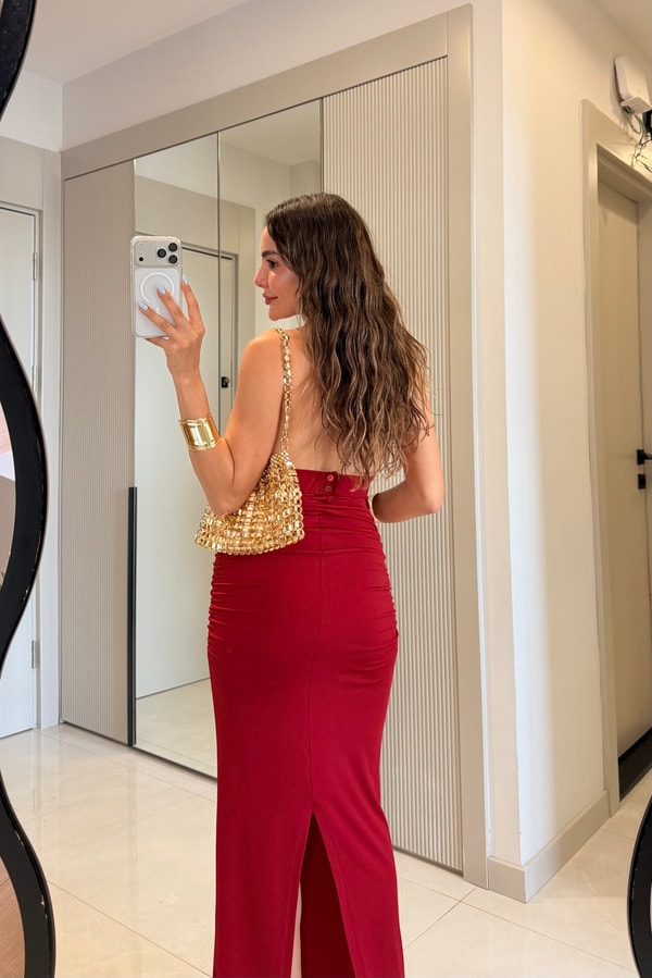 Keira Kırmızı Sandy Aksesuar Detaylı Elbise