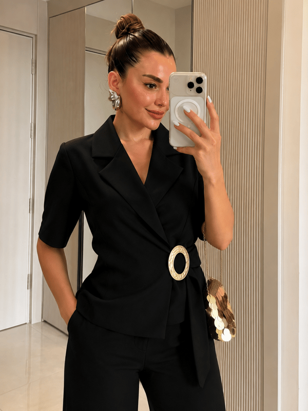 Kendra Siyah Gold Aksesuarlı Premium Takım