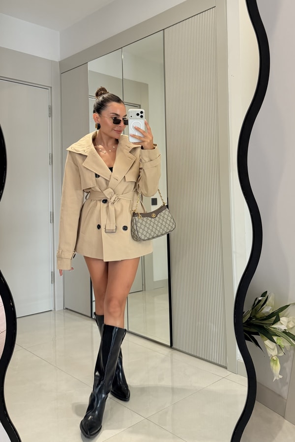 Kiara Camel Kemerli Trençkot
