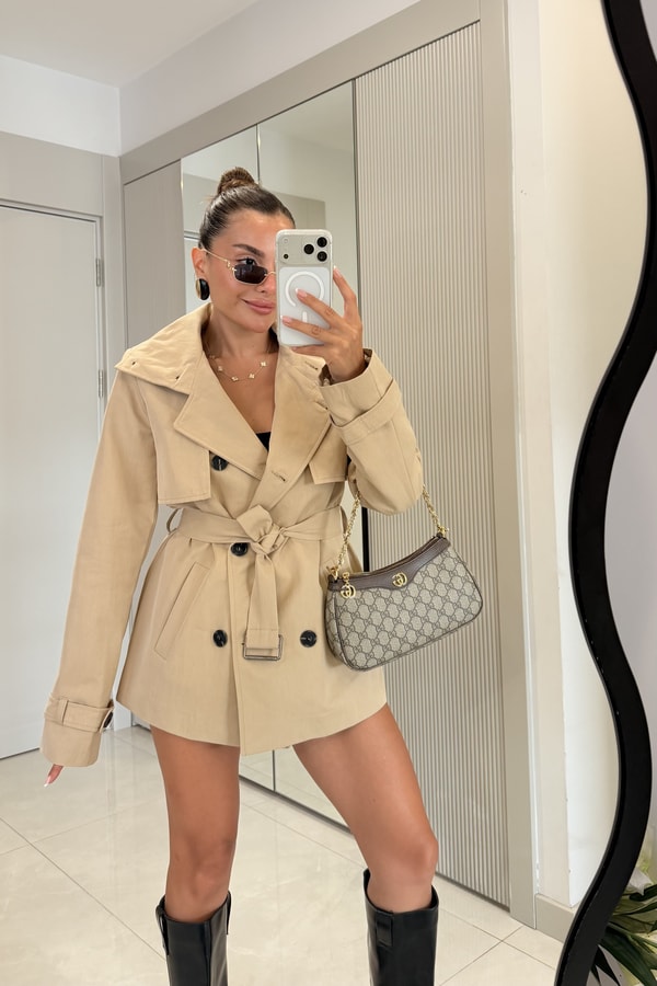 Kiara Camel Kemerli Trençkot