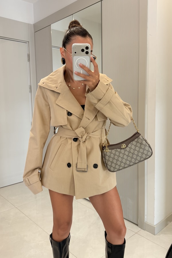 Kiara Camel Kemerli Trençkot