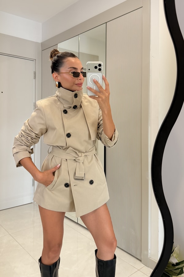 Kiara Taş Kemerli Trençkot