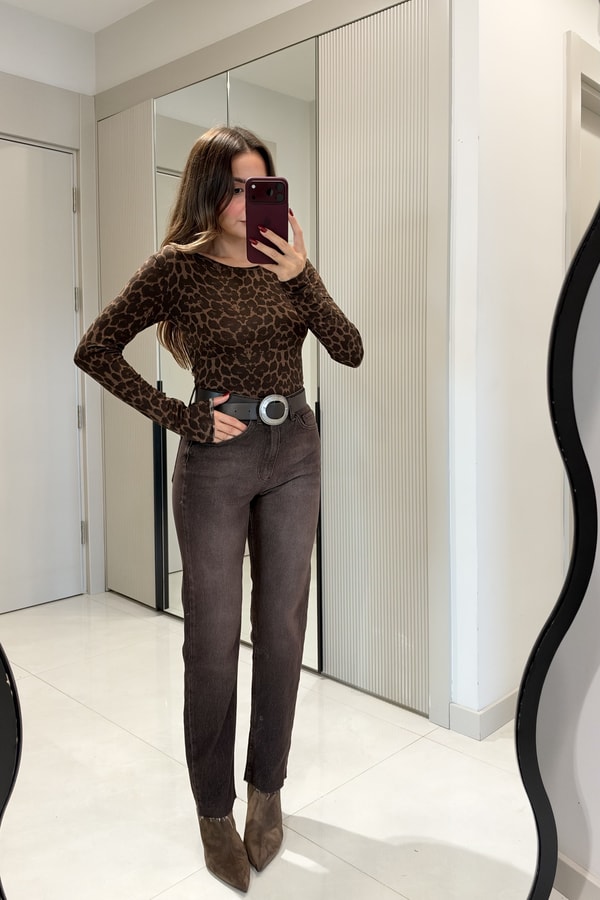 Kraus Kahve Yıkama Yüksek Bel Straight  Jean