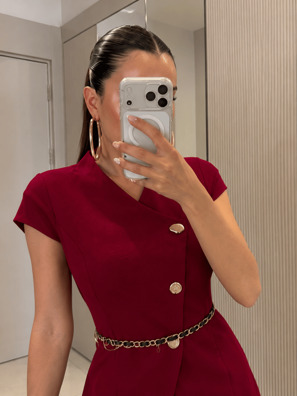 Lacerta Bordo Gold Düğmeli Kemerli Premium Takım