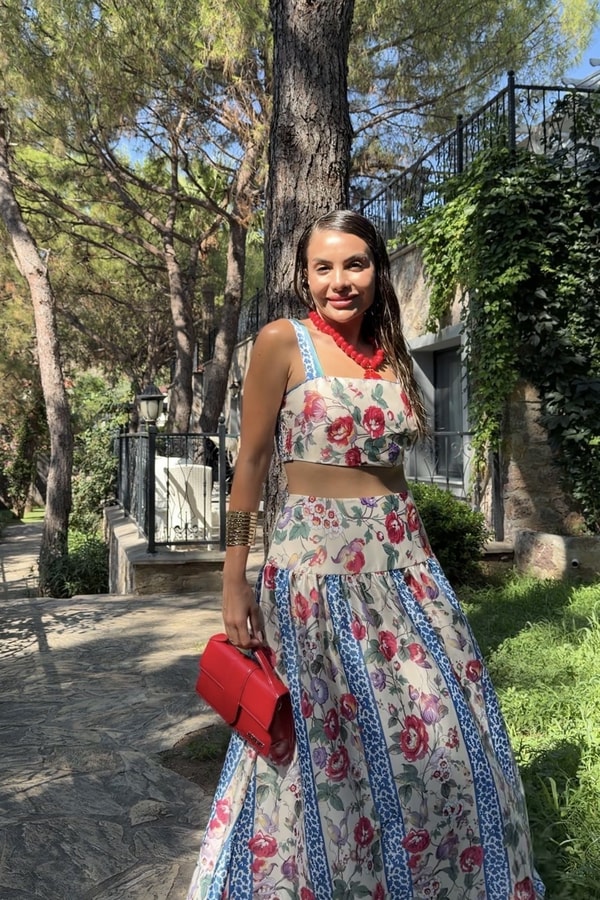 Ladies Gül Desen Saten Premium Takım