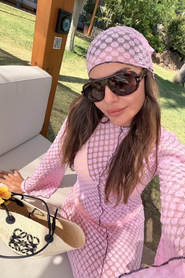 Laluna Pembe Fularlı İspanyol Kol Elbise