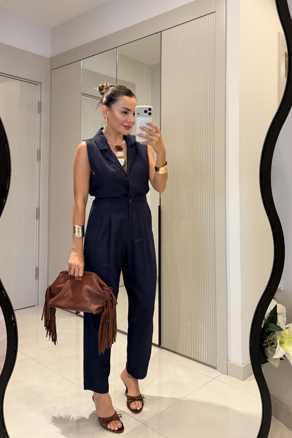 Lamode Lacivert Keten Yelek Pantolon Takım