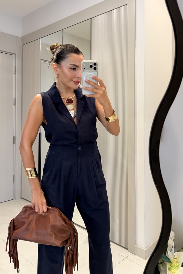 Lamode Lacivert Keten Yelek Pantolon Takım