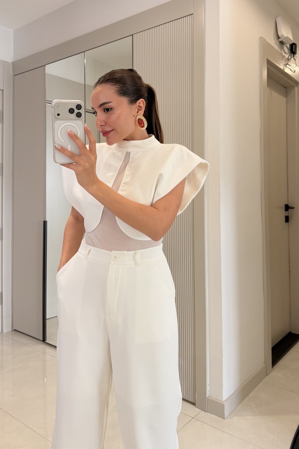 Lancome Beyaz Tül Detaylı Premium Takım