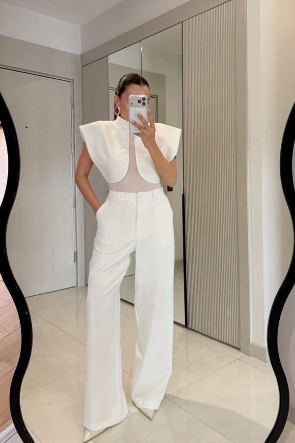 Lancome Beyaz Tül Detaylı Premium Takım