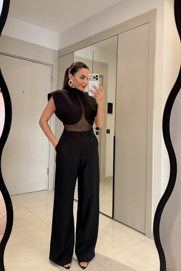 Lancome Siyah Tül Detaylı Premium Takım