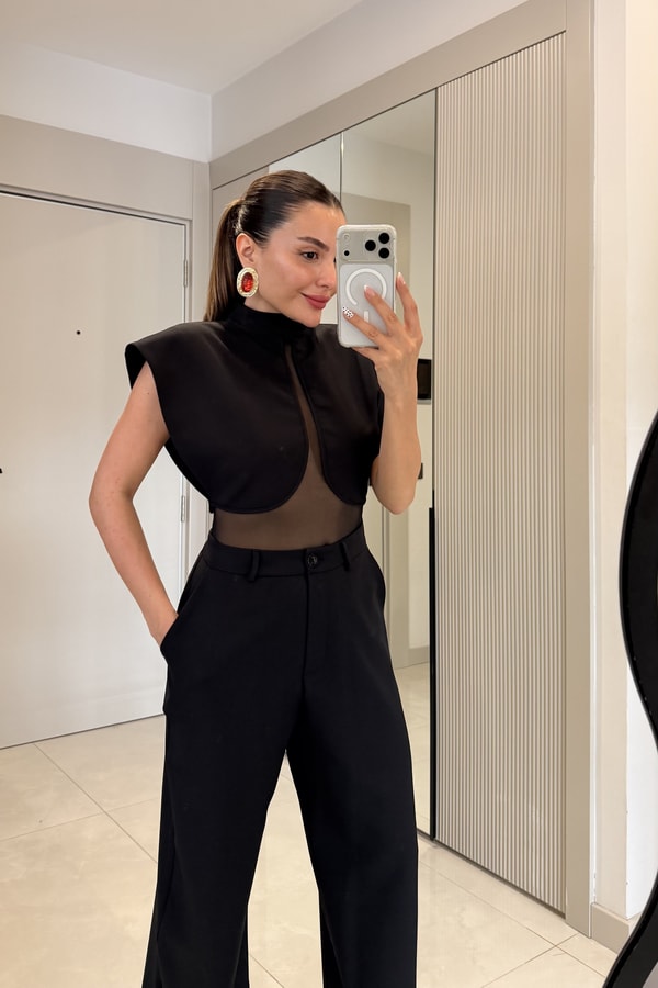 Lancome Siyah Tül Detaylı Premium Takım