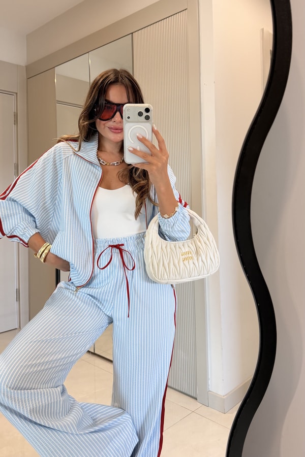 Larisa Mavi Çizgili Twst Takım