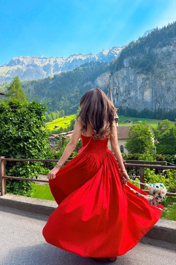 Lauter Kırmızı V Yaka Romantik Premium Elbise