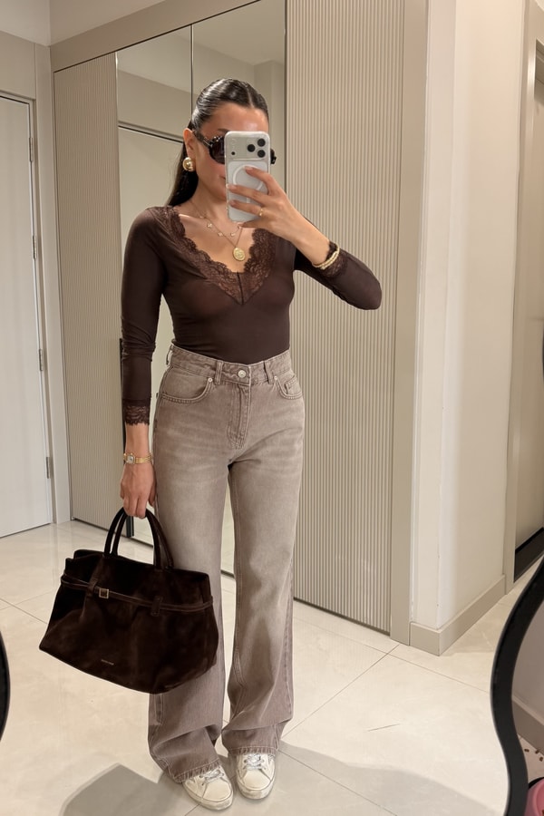 Leap Kahve Dilvin Dantel Detay Kaşmir Body
