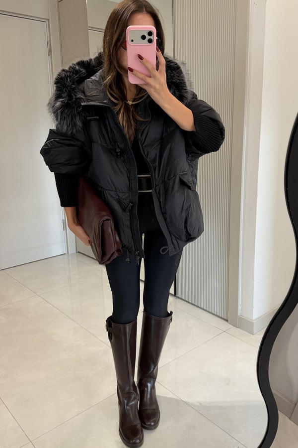 Leira Siyah Premium Lüks Şişme Mont