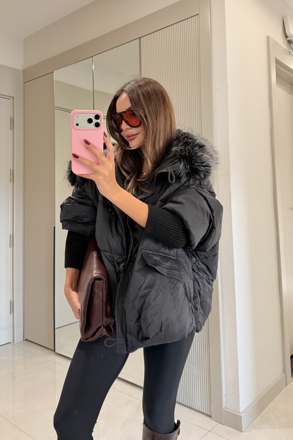 Leira Siyah Premium Lüks Şişme Mont