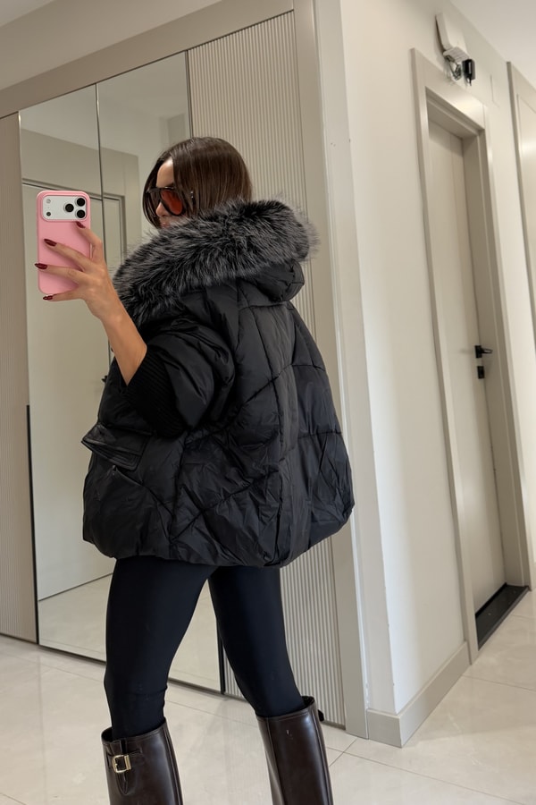 Leira Siyah Premium Lüks Şişme Mont