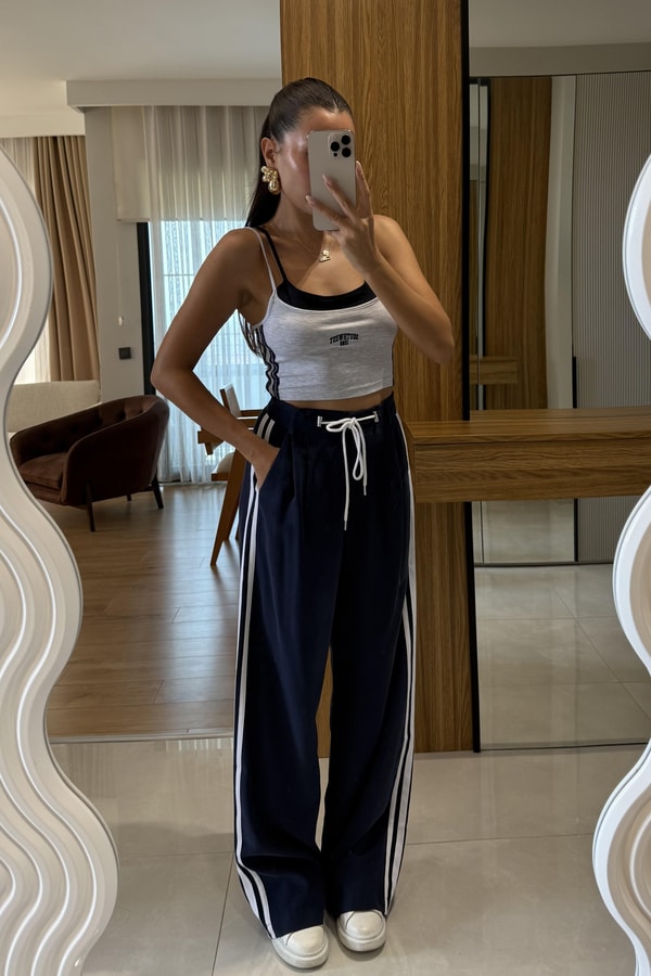 Lenax Lacivert Yanları Şeritli Pantolon