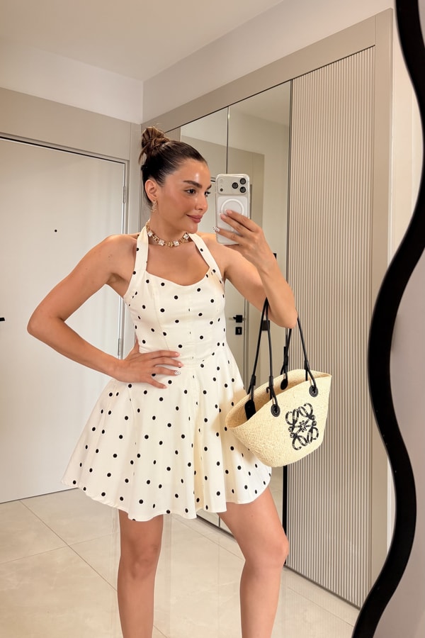 Leona Halter Yaka Puantiyeli Elbise
