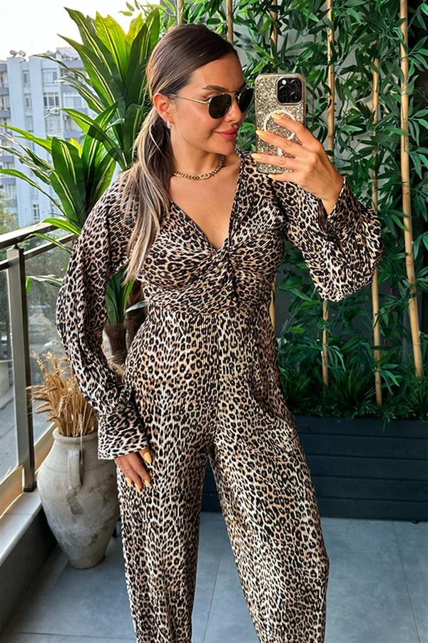 Leopar Desenli Piliseli Bluz