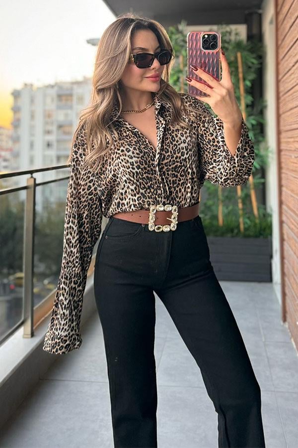 Leopar Desenli Piliseli Gömlek