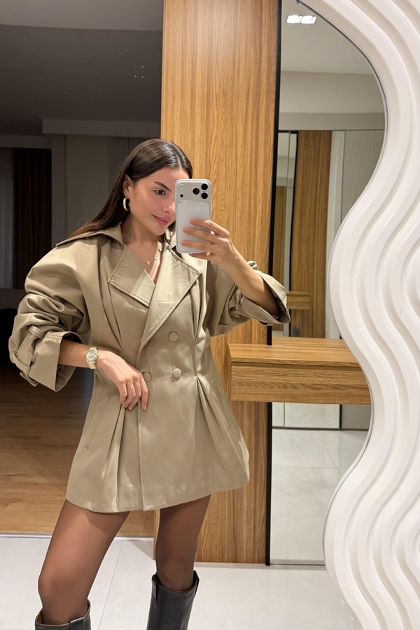 Lesha Haki Premium Şort Etekli Trenç Takım