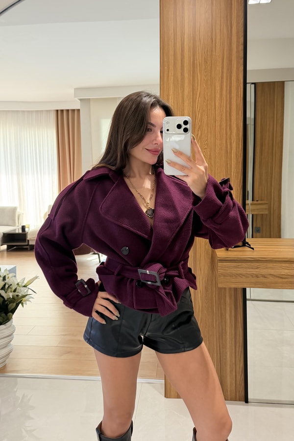 Lesley Mürdüm Mini Kaşe Trenç