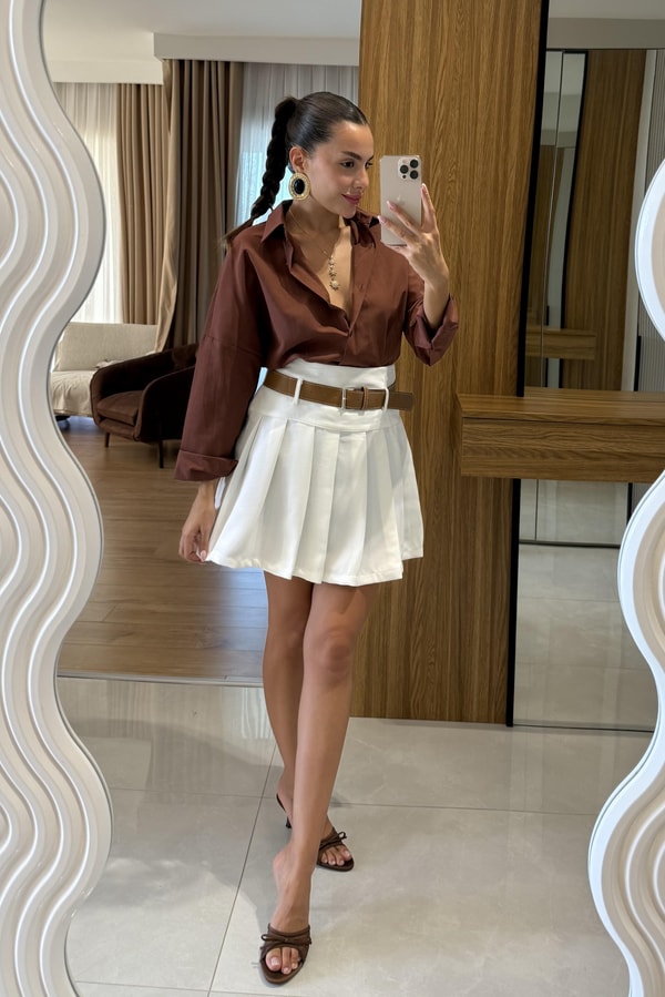 Lexe Beyaz Pileli Etek