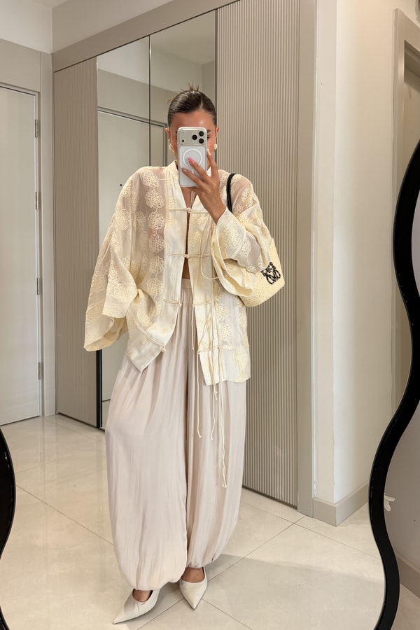 Liana Bej Saten Şalvar Pantolon