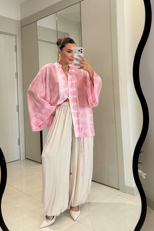 Liana Bej Saten Şalvar Pantolon