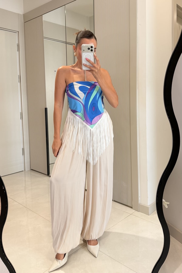 Liana Bej Saten Şalvar Pantolon
