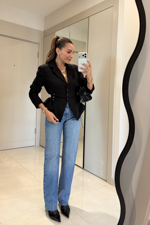 Lidya Midblue Yüksek Bel Düz Paça Jean